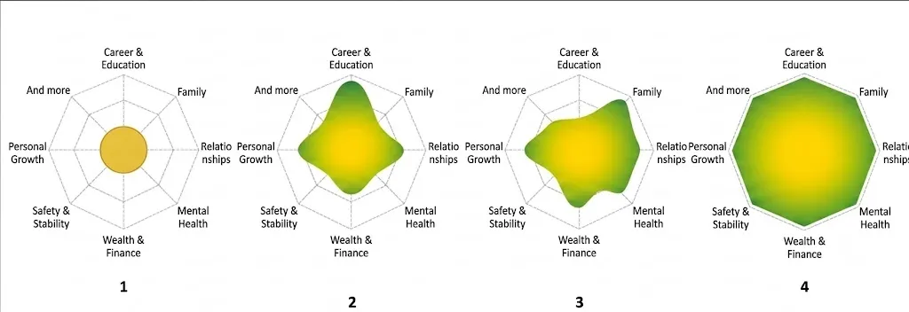 Illustration of growth and balance across different dimensions of life